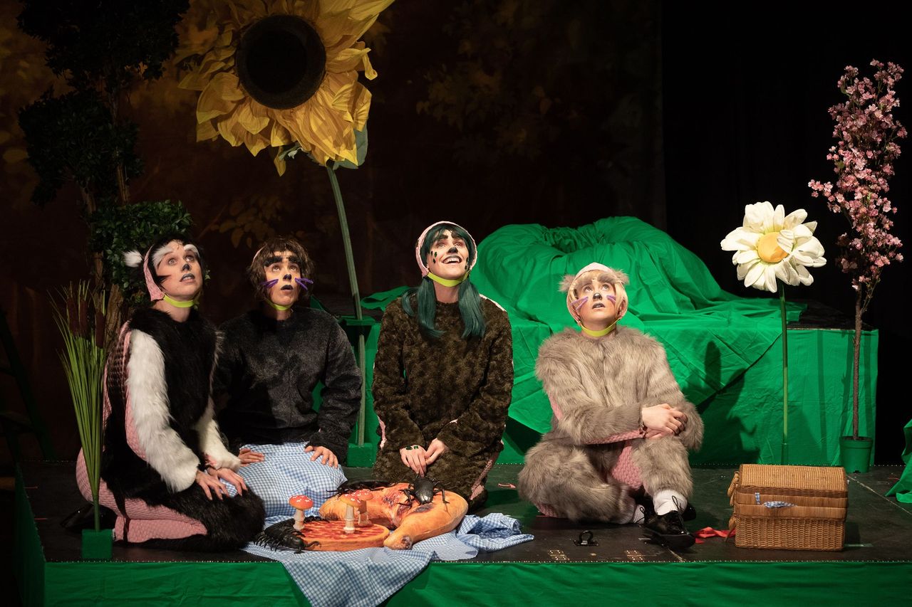 Figs in Wigs in The Wind in the Willows. Design, Tim Spooner; lighting design, Jo Palmer. Photo: Clare Haigh.